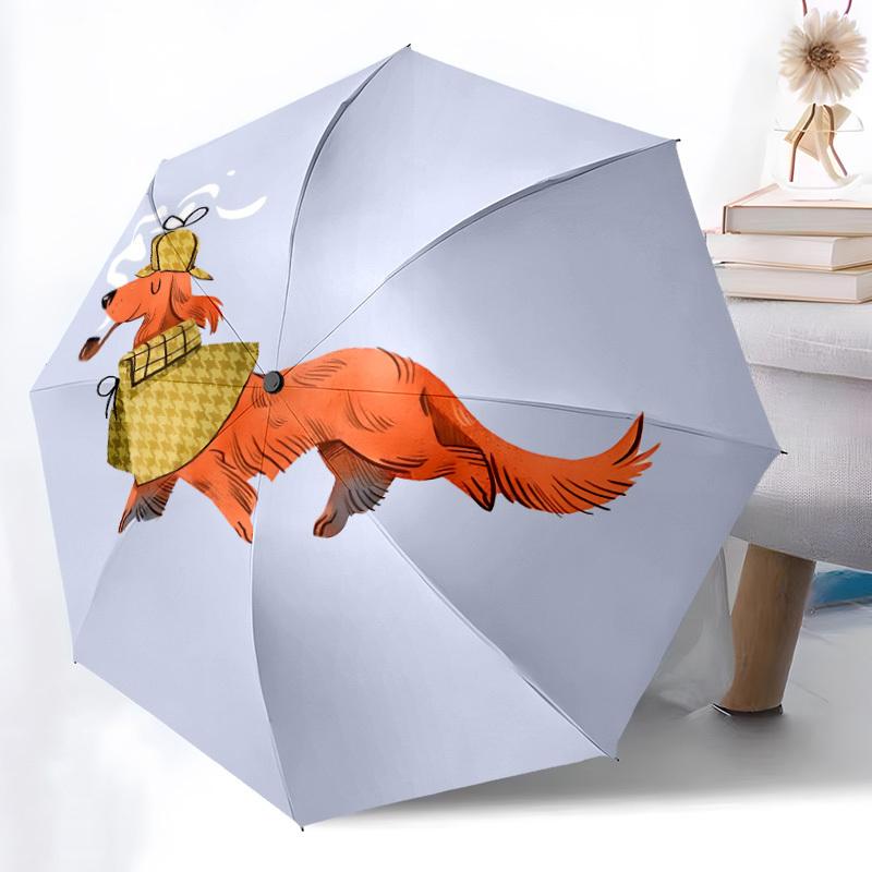 1pc Detective Dog Automatic Open/Close Umbrella Compact Folding Umbrella, All-Season Portable Umbrella for Women/Men, Perfect Gift for Birthdays