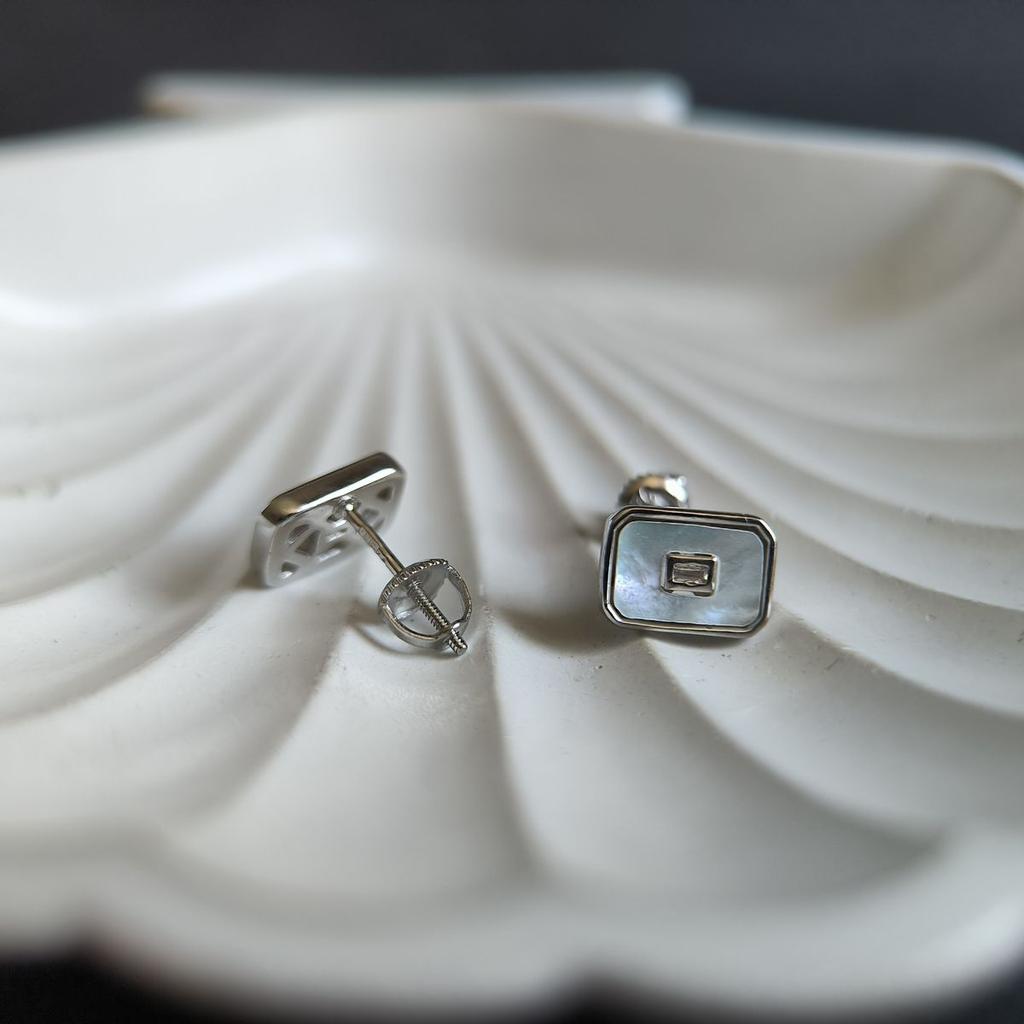 Серебряные серьги с натуральным перламутром, фианитами (2184690)