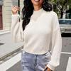 Autumn and Winter Women's Sweater Lantern Sleeve Sweater Solid Color Versatile Fashion Half High Neck Short Sweater