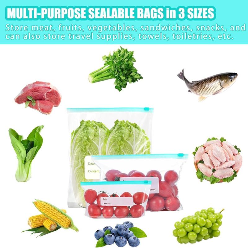 45pcs(20С-15М-10С) Пакеты для хранения продуктов герметичные многоразовые с застежкой-молнией, стоячие, пакет для хранения свежих продуктов, пленка для свежести в холодильнике