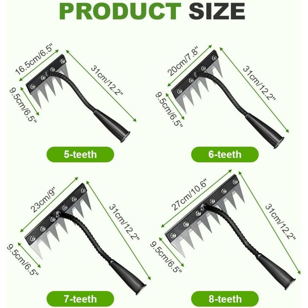 Iron Weeding Rake 2.0,7 Teeth Carbon Steel Garden Weeder Rakes,Iron Rake for Yard Lawn and Garden,Heavy-Duty Gardens Hand Weeder Puller Tool