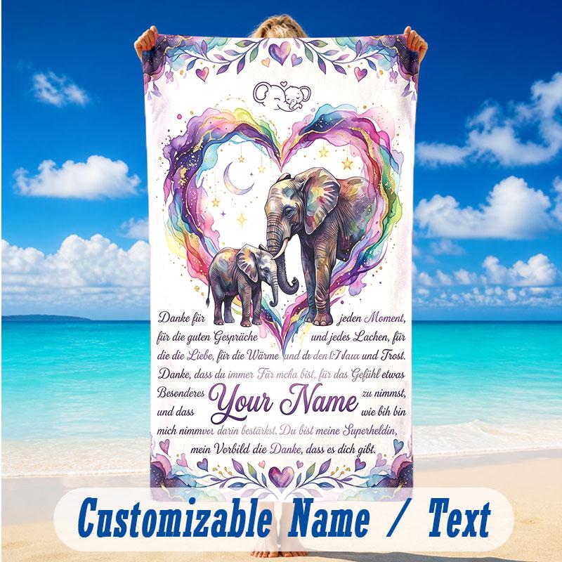 Elephant Theme Beach Towel Personalized Custom Name & Text Soft Quick Dry Beach Towel for Swimming Travel