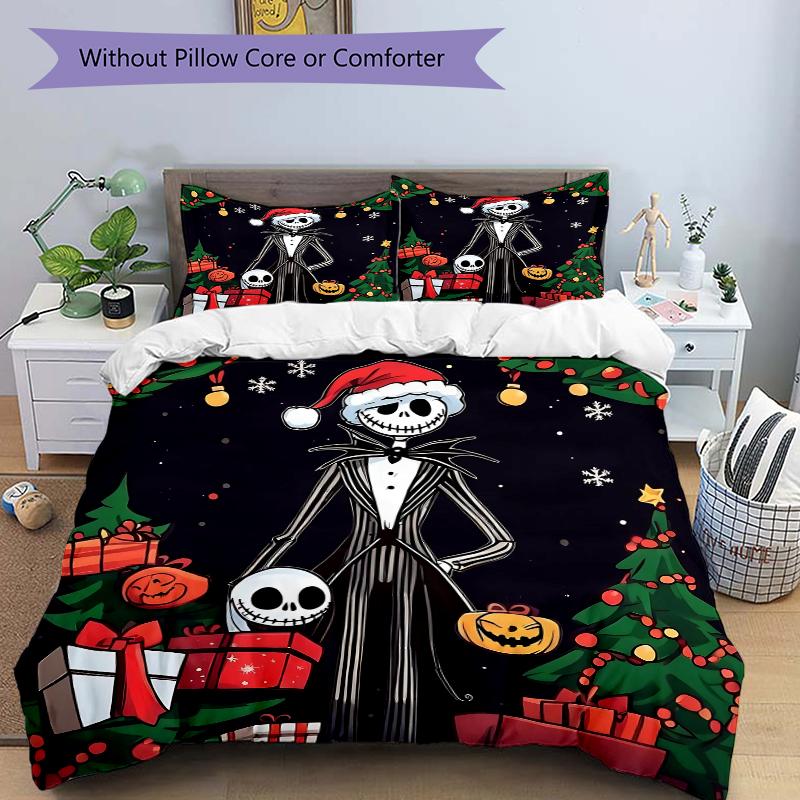 3Pcs Christmas Nightmare Before Christmas Bedding Set Quilt Cover Pillowcase Home Christmas Xmas Halloween Gift 1 Duvet Cover 2 Pillowcase S921452