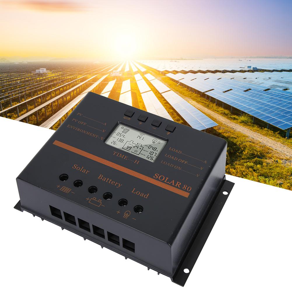 12V 24V Auto 80A PWM Solar Controller Solar Panel Regulator LCD Display Solar80