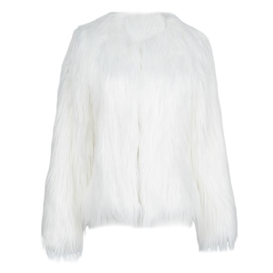 Женская куртка из искусственного меха, теплое плюшевое пальто с круглым вырезом, осень-зима, с длинным рукавом