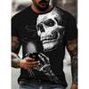 Men's 3D Hat Skull Print T-Shirt Casual Crew Neck Short Sleeve Tee Personality Punk Graphic T Shirts