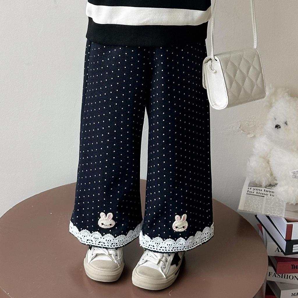 Girls' Striped Doll Collar Sweatshirt & Polka Dot Pants Set - Spring/Autumn 2025 Fashion for Small/Medium Children