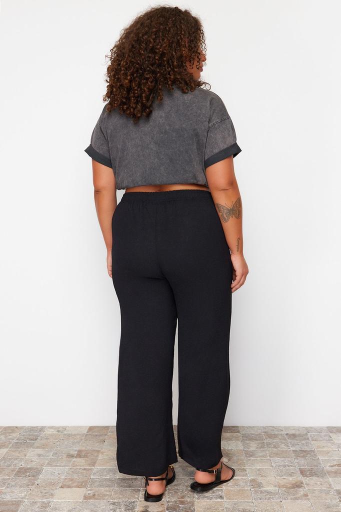 Women's Style Plus Size Pants Black Lace Waist Woven Plus Size Trousers