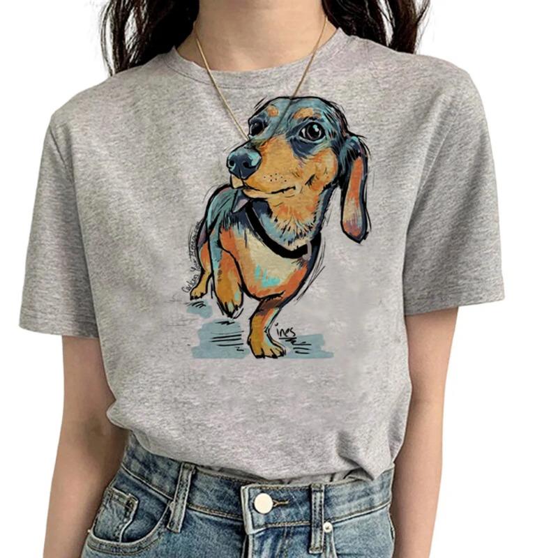 Футболка с таксой для женщин, футболка с комиксами и аниме, уличная одежда для девочек, одежда с аниме, футболки для женщин