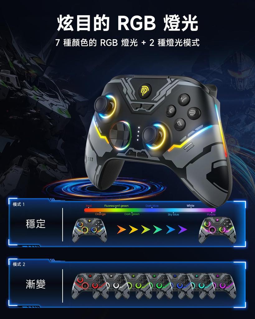 EasySMX Wireless RGB Backlit PC Controller for Switch Compatible with Windows and with Hall Effect Triggers and 1000mAh Joy-Cons, PC, Switch, iOS,