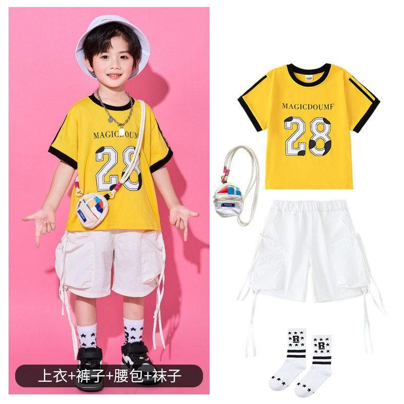 Kids Hip Hop Dance Outfit Set Boys Girls Street Performance Loose Short Sleeve Costume