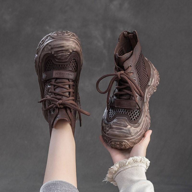 Johnature Дышащие сетчатые ретро-ботинки с вырезами, удобные и универсальные женские туфли на плоской платформе