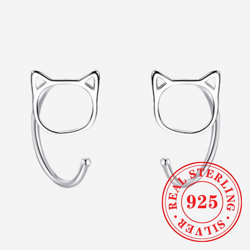 Милые серьги-пусеты в виде кошек Стерлинговое серебро Высокое качество Великолепные аксессуары для женщин Милые блестящие праздничные украшения Подарки