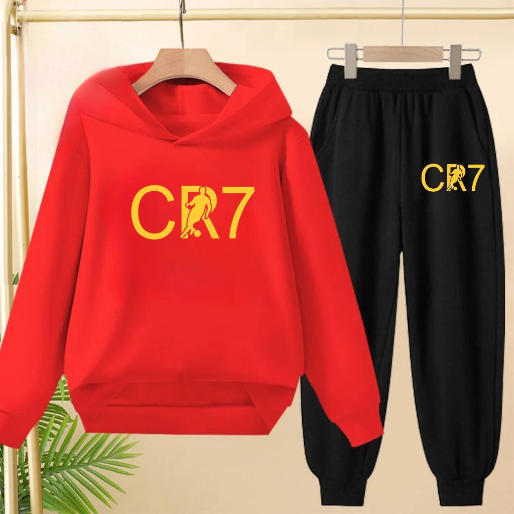 TZWYKids Yellow CR7 Football Idol Print Hoodie Set Boys Girls Sports Jogging Casual Sweatshirt Top with Pants 2-Piece Toddler Outfit