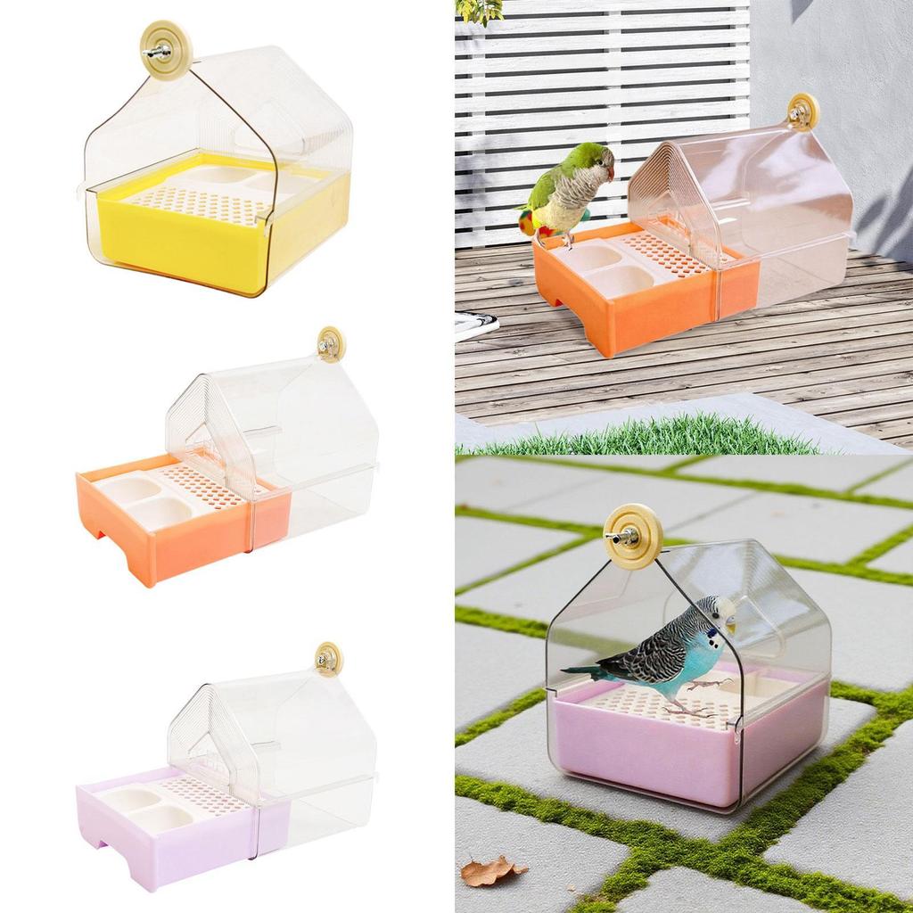 Hanging Bird Bath with Feeder Shower Box Stable Food Feeder Holder Birds Bath Bowl Bird Bathtub for Like Lovebirds Parrots