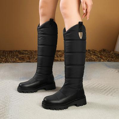 Пуховые сапоги осень и зима новые толстый мех теплые хлопковые туфли черные белые рукав женские высокие сапоги теплые зимние сапоги
