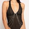Stonefans Crystal Multilayer Chest Chain for Women High Waist Beachwear Charming Tassel Rave Outfits Bikini Body Chain Harness