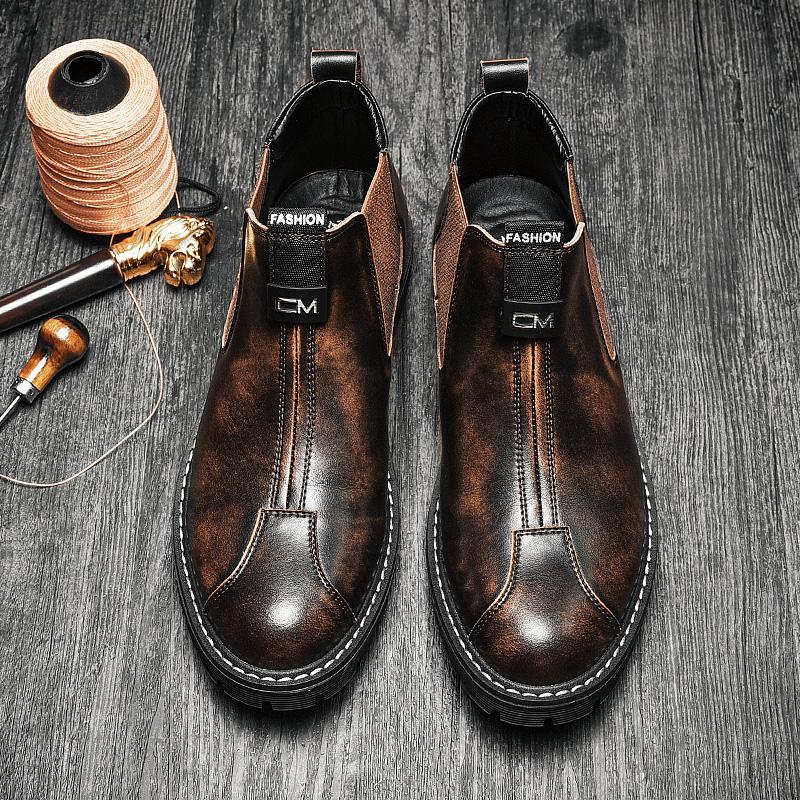 Fashion Italian Brand Men's Leather Casual Shoes High-quality High Cut Workwear Shoes Thick Soled Men's Business Ankle Boots Classic