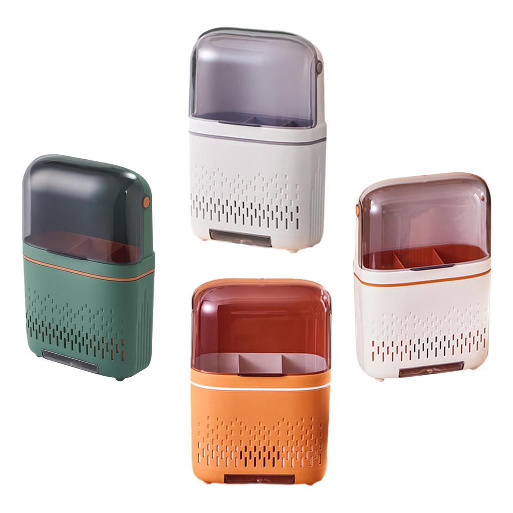 Chopstick Holder Compartmental Storage Organizer Multiuse Organizer with Dustproof Cover Tableware Drainer for Bathroom Kitchen