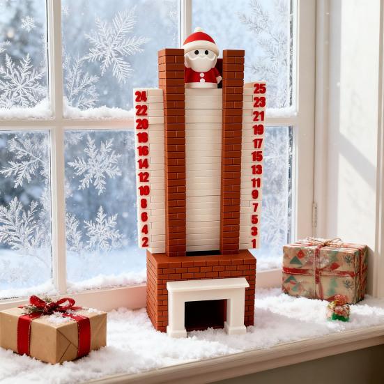 Календарь Адвента Санта 3D Санта Клаус Спускающийся по Камину Рождественское Украшение для Отсчета Времени со Скользящим Дизайном для Праздничного Настольного Украшения