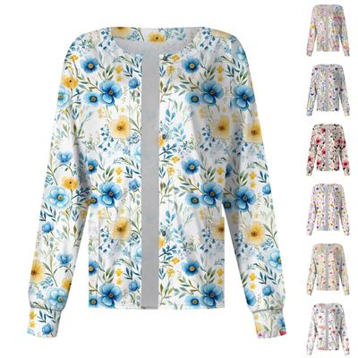 Женский однобортный защитный комбинезон с длинным рукавом и рождественским принтом, карманный рабочий воротник-стойка, кардиган, куртка, топ