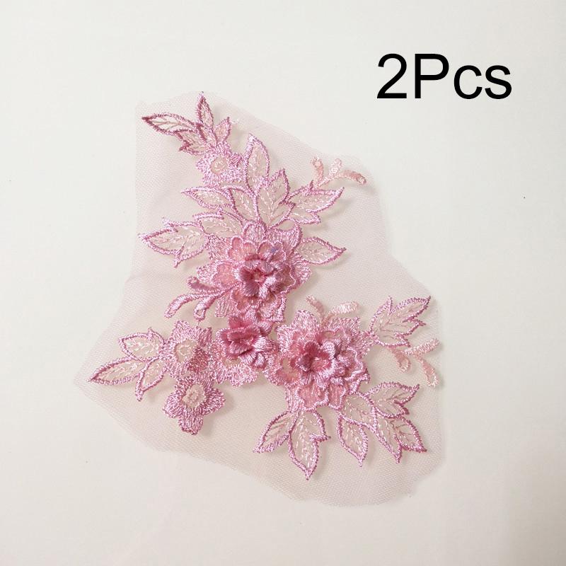 2Pcs Sewing Motif Fabric Craft Hollowed Out Dress Decoration Flower Embroidered Trim Wedding Bridal Lace Applique DIY Patches