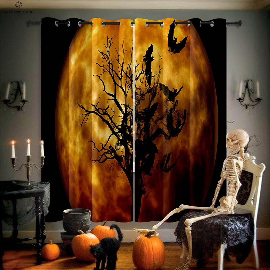 Шторы с принтом «Луна и тыква на Хэллоуин», для столовой, спальни, украшения для праздничной вечеринки, 2 шт.