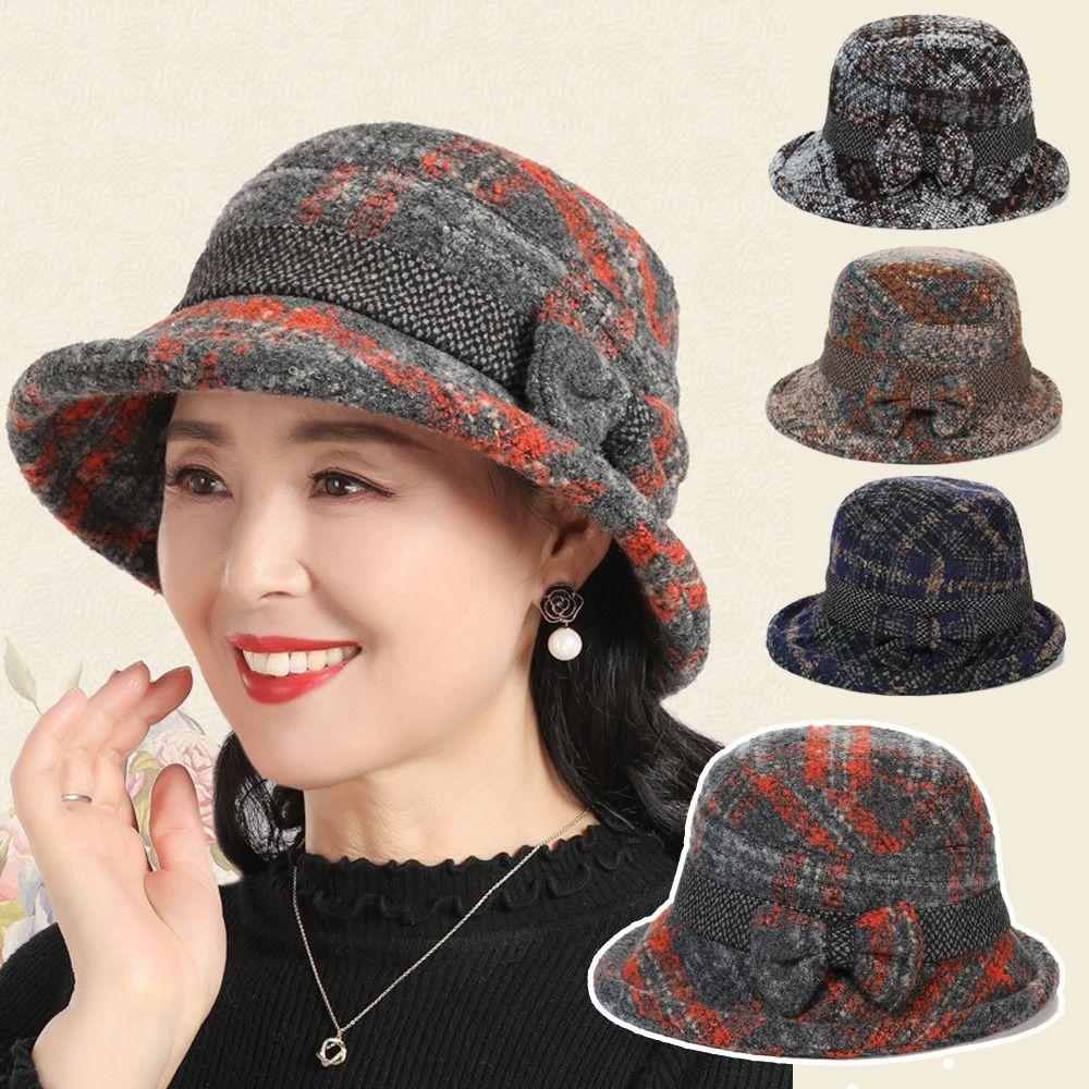 Tweed Women's Woolen Knitted Hat Windproof Bucket Hat Elegant Bowler Hat Outdoor Wear