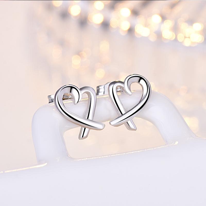 VENTFILLE 925 Sterling Silver Korean Girl Fashion Temperament Simple Hollow Heart-Shaped All-Match Exquisite Earrings