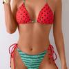 Watermelon Print Split Swimsuit with Black and White Dot Tie for Women, Two-piece Swimsuit Set
