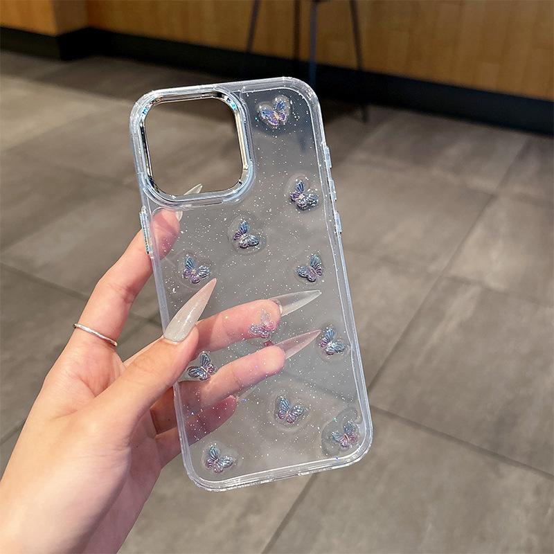 Эпоксидная трехмерная бабочка подходит для чехла на телефон Apple 16 Iphone15 противоударный 14Plus женский 17Pro блестящий