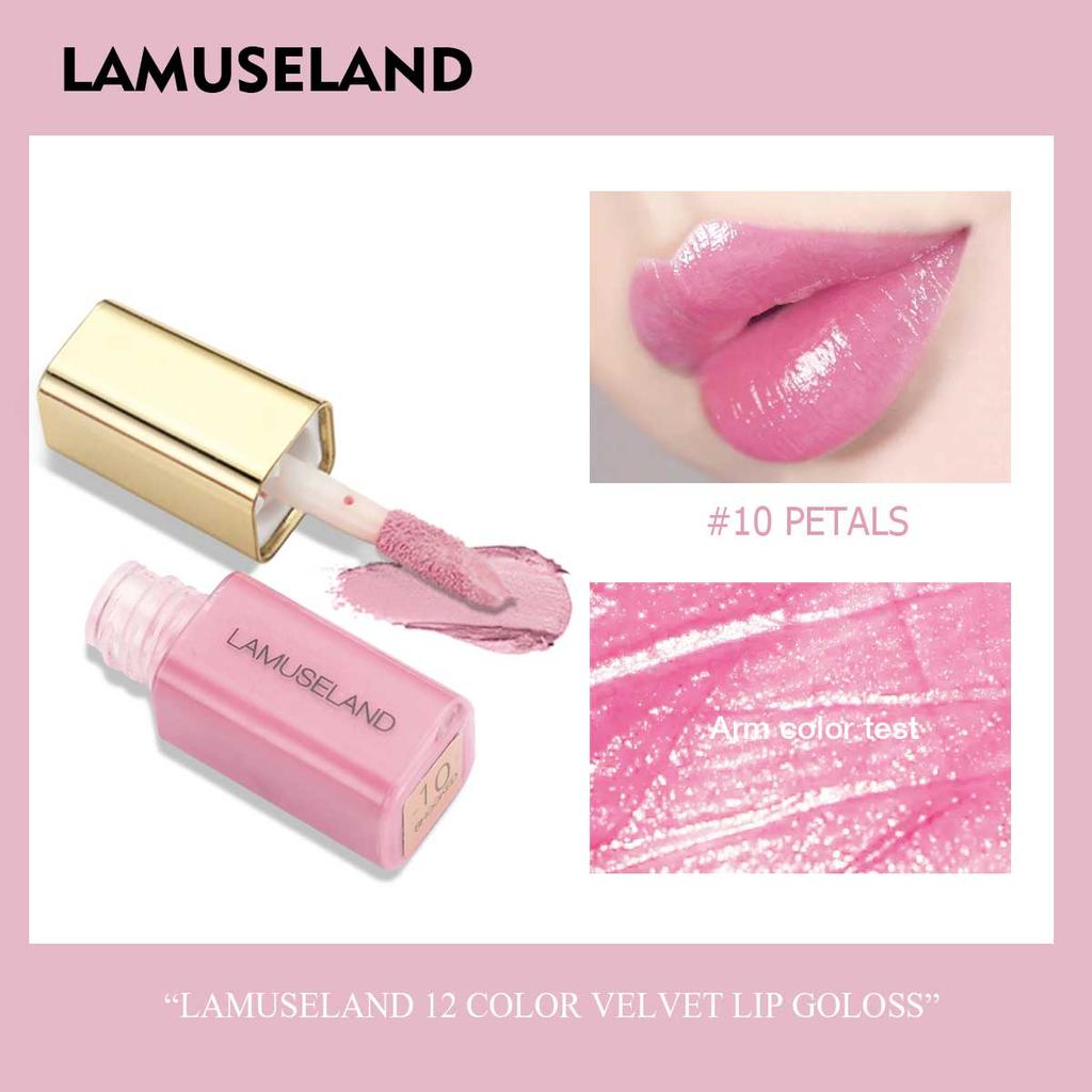 LAMUSELAND 12 Colors Cute Mini Velvet Moisture Lip Gloss Nutritious Liquid Lipstick 3.5g
