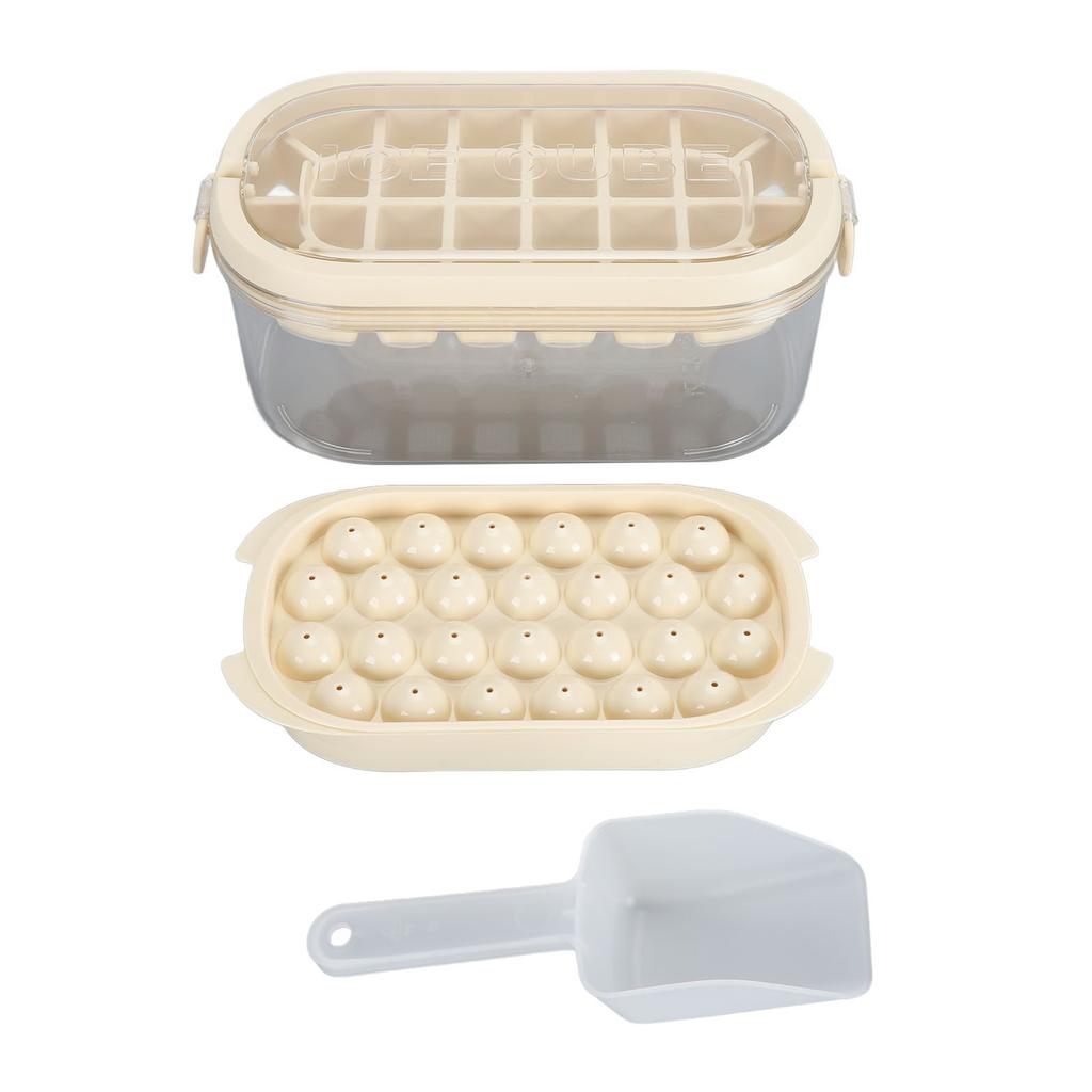 Ice Cubes Tray Double Layer 54 Grids Large Capacity Ice Maker Mould with Lid Bin Scoop for Freezer Beige (Soft Bottom