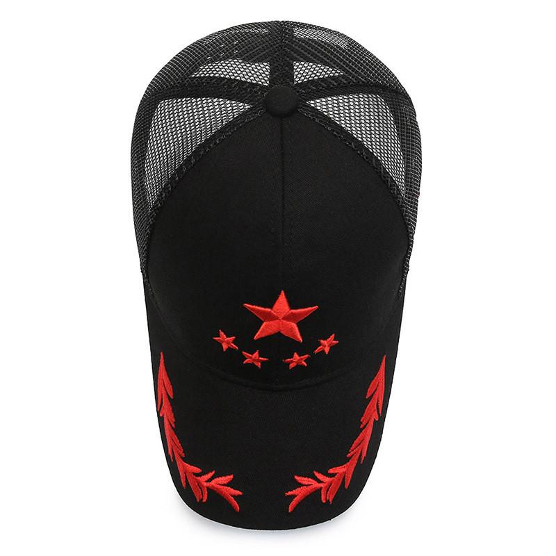 Stylish Red Baseball Cap With Star Embroidery For Men And Women Summer Sun Protection