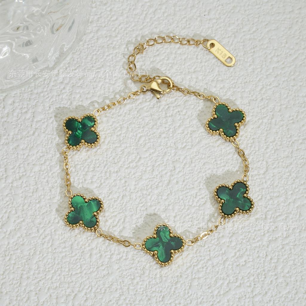 Браслет женский из 18-каратного золота «Четырехлистный клевер» Модный и трендовый браслет «Счастливый четырехлистный клевер»