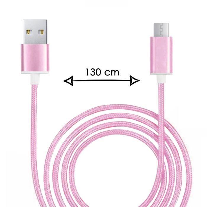 Micro USB Cable for Gooweel M5 Plus Nylon Braided USB Cable 1.3 Meter Fast Charge-Sync-Data Transfer Cable - Pink