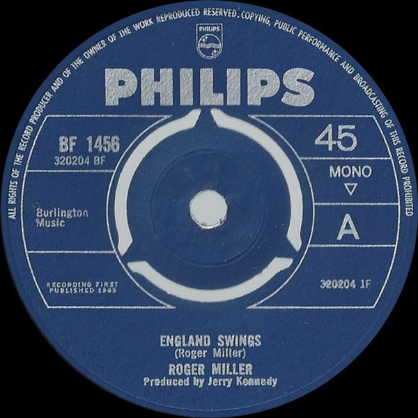 7-дюймовая пластинка РОДЖЕР МИЛЛЕР - England Swings BF1456 Philips 1965 UK Фолк Б/У