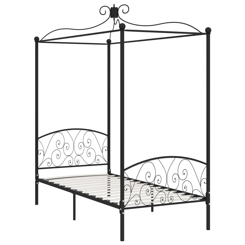 Black Metal Canopy Bed Frame 90 x 200 cm