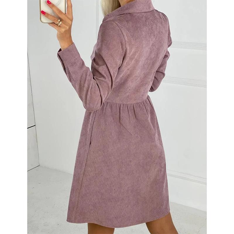 Женское вельветовое платье-рубашка с длинным рукавом на пуговицах, миди-макси, осенне-зимнее