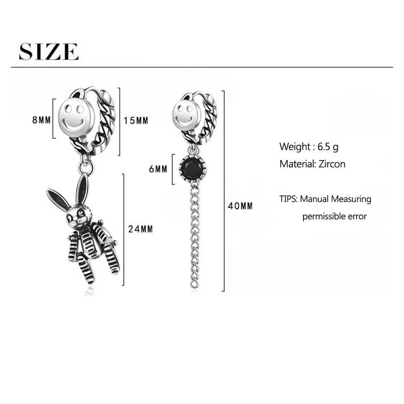 925 Sterling Silver Smile Long Tassel Thai Silver Hoop Earrings Rabbit Zircon Asymmetric Earring For Women Ear Jewelry S-E1061