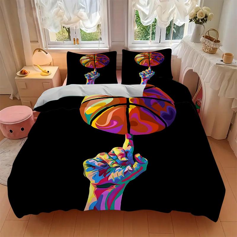 3pcs Basketball Art Bedding Set, Includes 1 Comforter + 2 Pillowcases, Without Pillow Inserts, Soft Comfortable, Lightweight Breathable, Pri