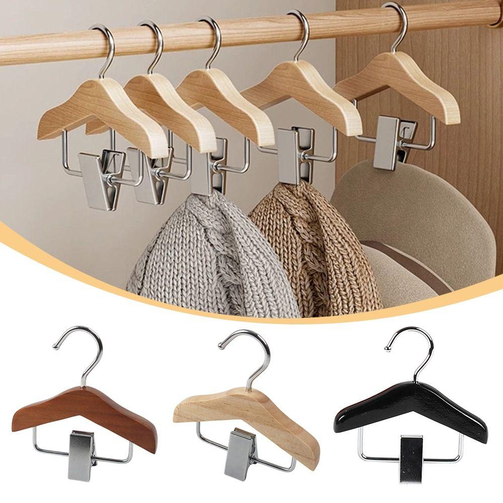 Solid Wood Kids Hanger with Clip Coat Hanging Rack Portable Mini Hanger