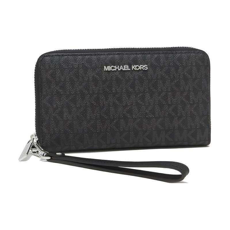 Michael Kors Jet Set Серебристый Логотип Складной Плоский Многофункциональный Кожаный Кошелек для Мобильного Телефона Большой Женский Черный