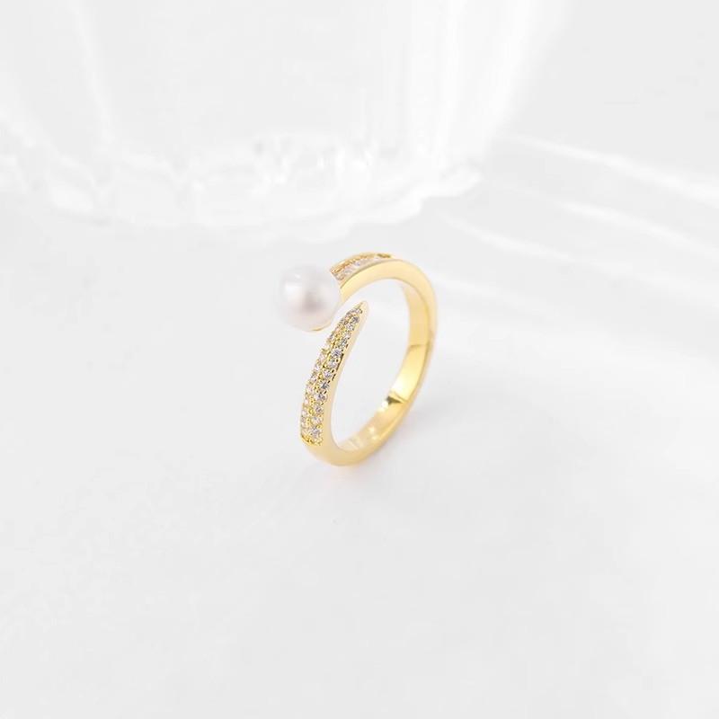 And Sophisticated Eyecatching Pearl Zircon Open Ring Perfect For Any Occasion