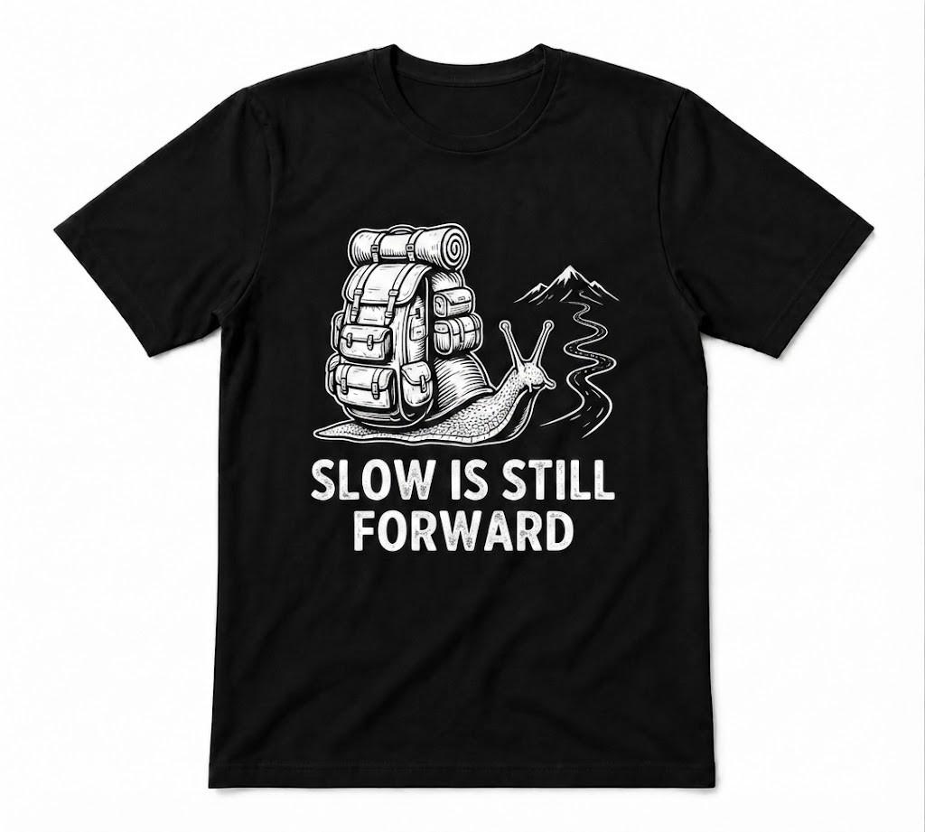 Slow Is Still Forward Snail Hiking Snail Tee Black T-shirt