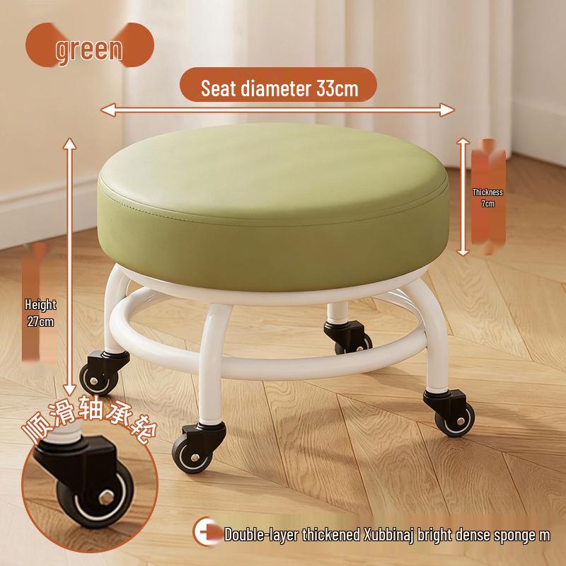 Swivel Caster Low Stool with Wheels - Adjustable Mobile Round Seat for Living Room, Children's Play Area, or Household Use.