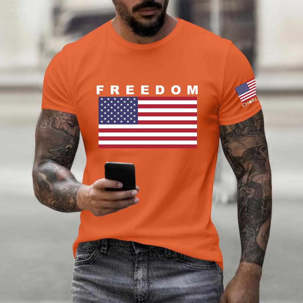 Fashionable Round Neck Short Sleeve Work Clothes Printed Tops For Mens Summer Tops