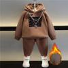 Autumn and Winter Boys Cotton Sweatshirts Sports Casual Clothes Suit Children Plus Velvet Warm Pullover Tops and Pants Two-piece Set