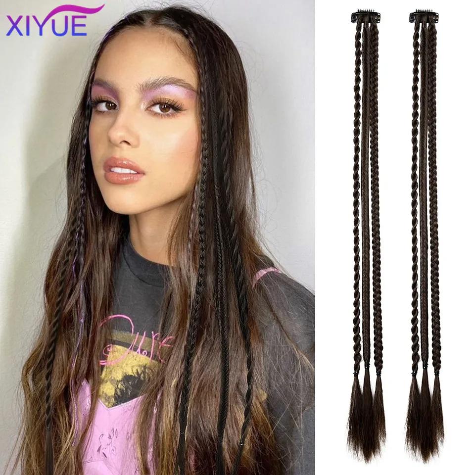 Заколка для передних косичек в прическе с 3 косами на каждой заколке, в общей сложности 22-дюймовые натуральные мягкие синтетические шиньоны для концерта