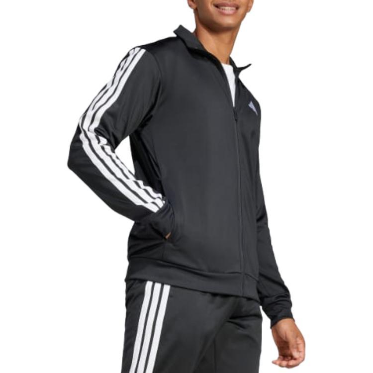 Adidas Logo Stripe Zip-Up Stand Collar Long Sleeve Jacket Men Jacket Black JI8816